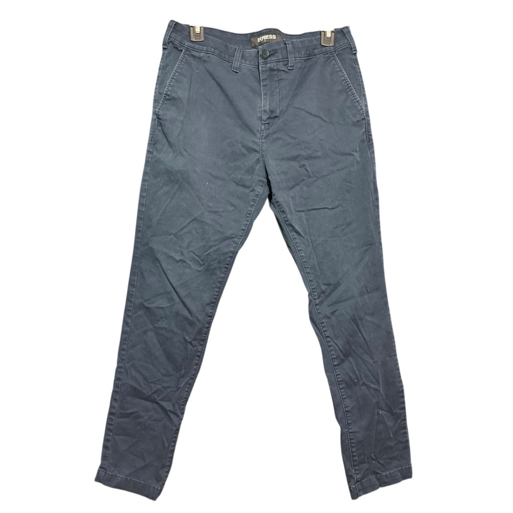 Express Chino Pants Mens 29 X 30 Slim Stretch Navy Blue Preppy Trousers